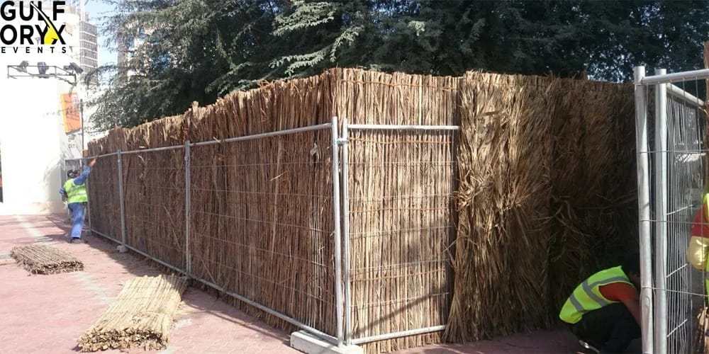 Traditional barasti palm fence rental for outdoor events in Dubai UAE