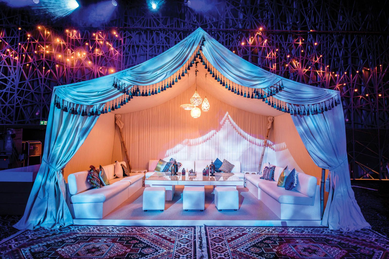 Luxury Ramadan tent rental with traditional Arabic decor for iftar events