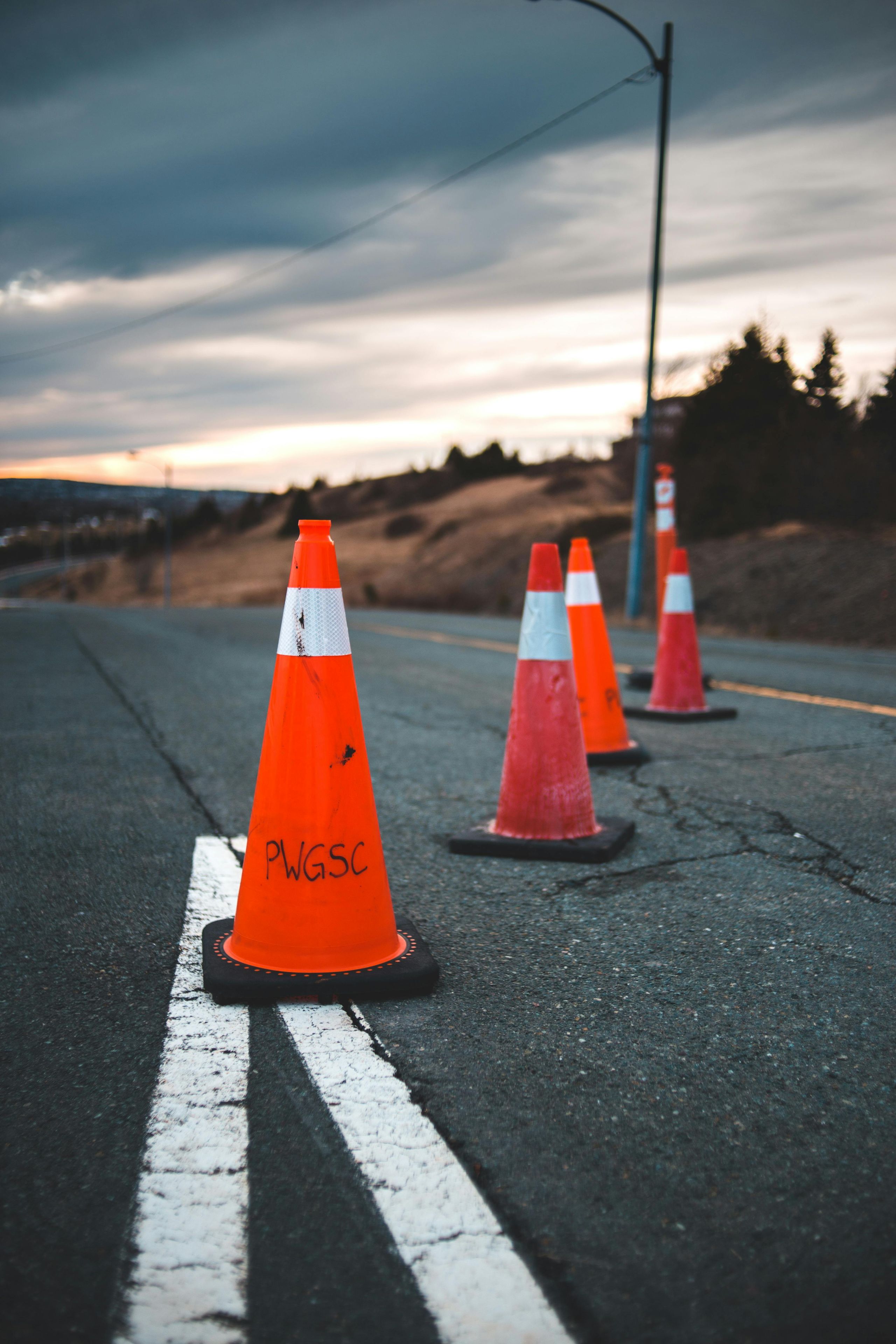 Orange traffic safety cones for road and event traffic management