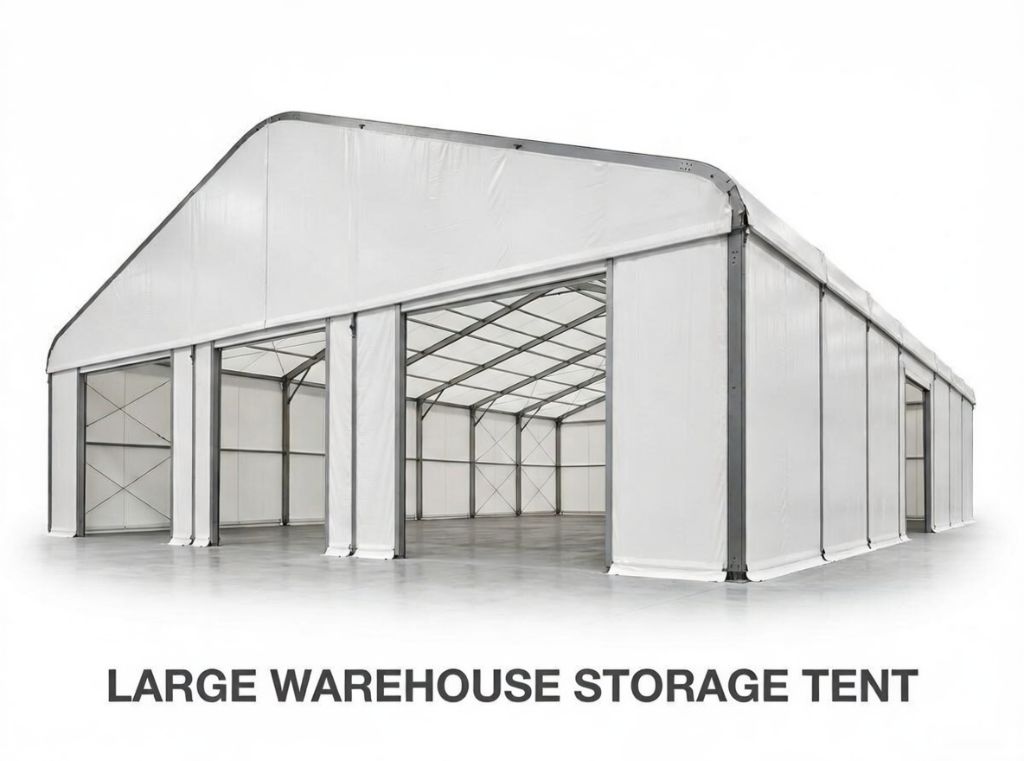 Large warehouse storage tent with open sides by Mahraj Industries - tent solutions UAE