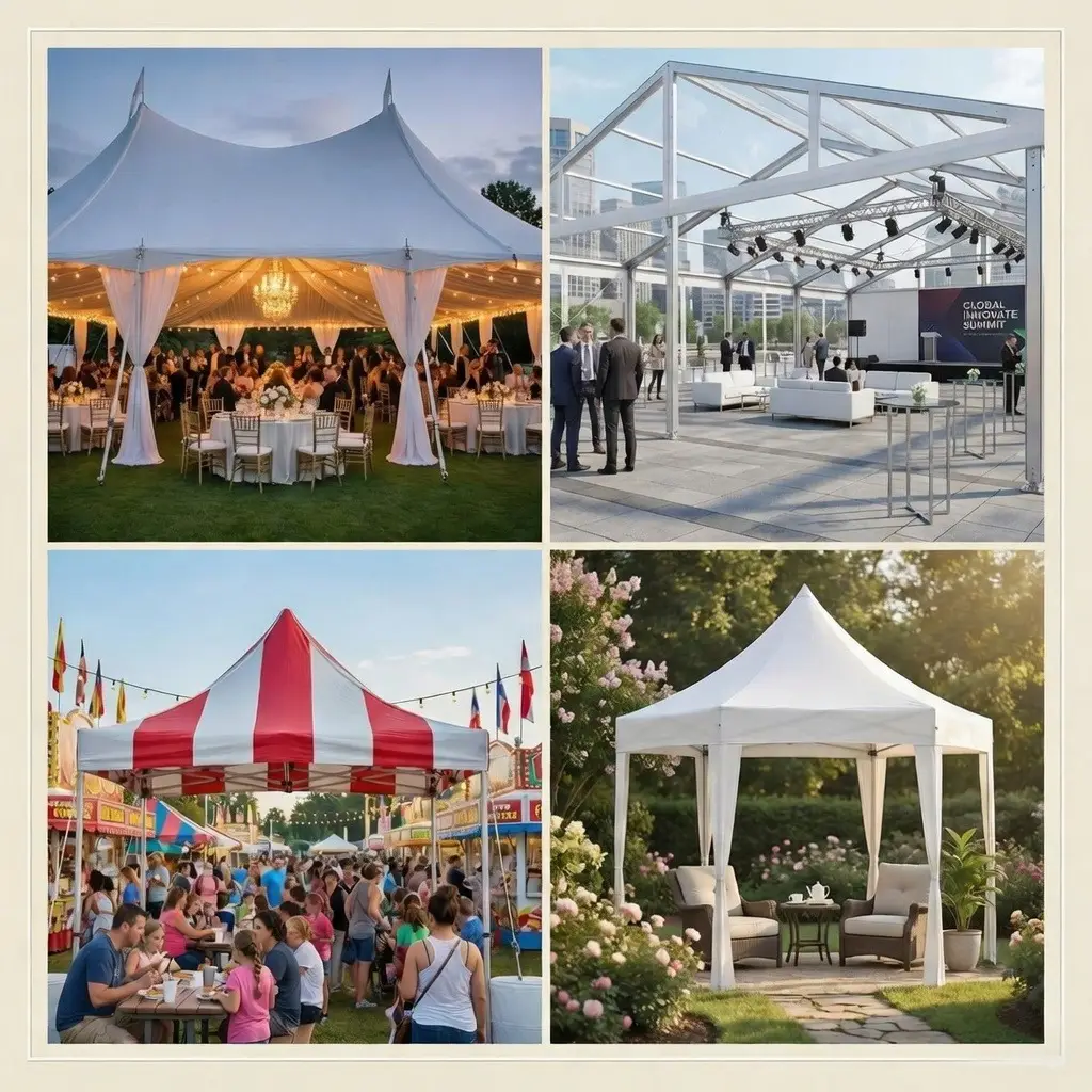Various event tents and gatherings.